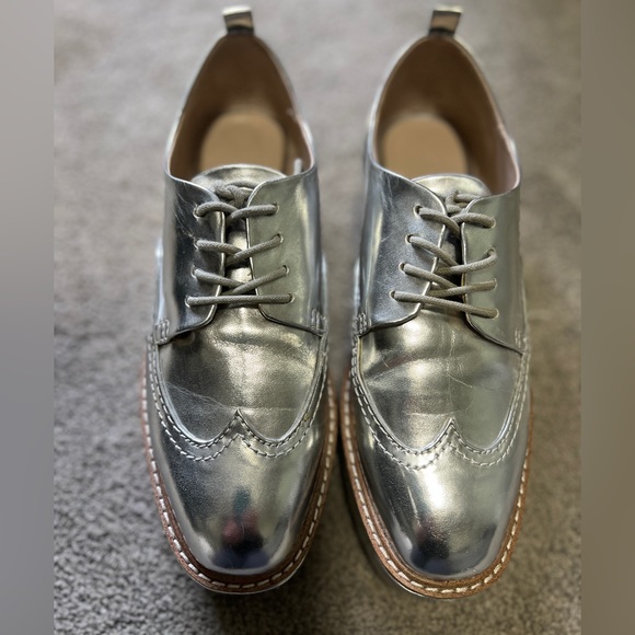 Zara Shoes - Zara Silver Platform Loafers Size 38